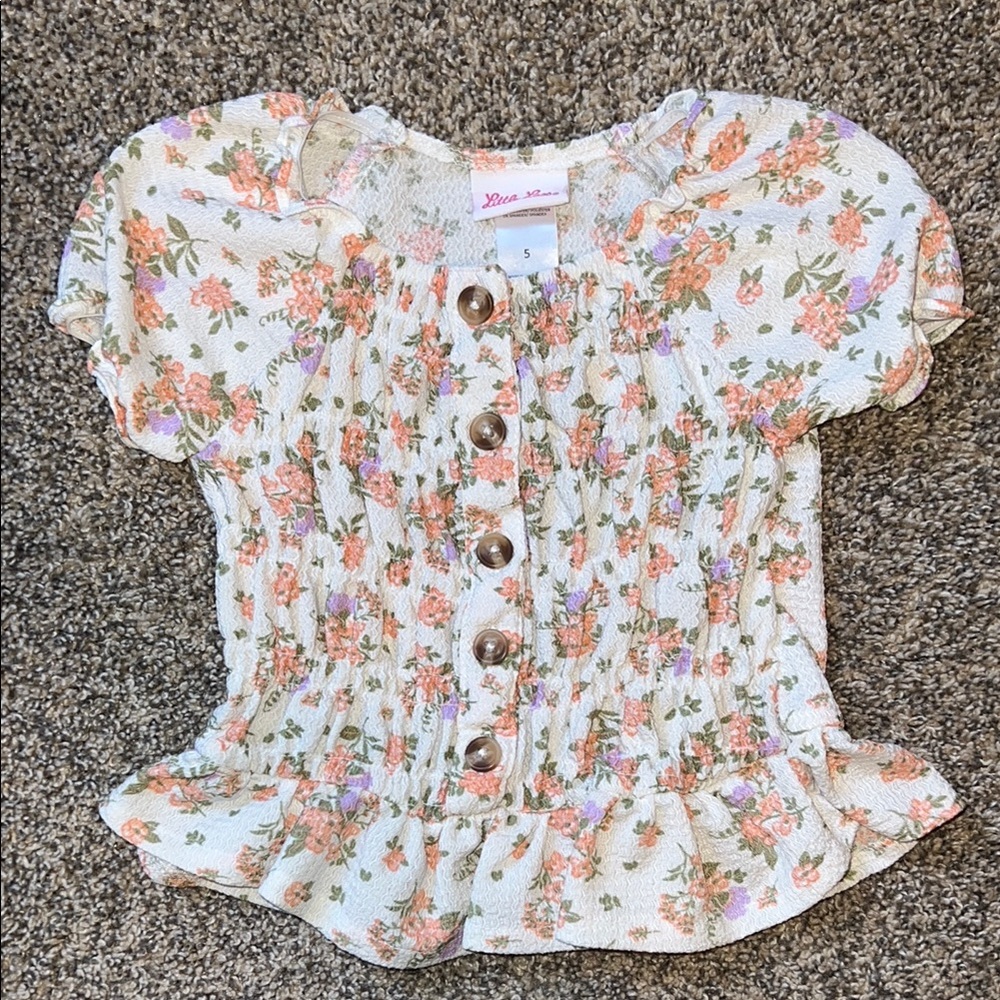 NWOT Zara Cream and Orange Peplum Blouse with Puff Sleeves
